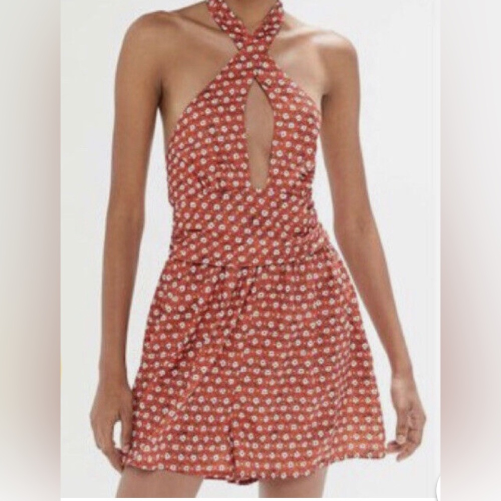 NWT Urban Outfitters Floral Halter Romper Short Jumpsuit Size Large